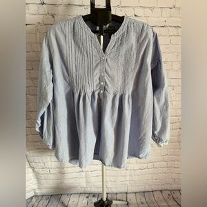 Blue & White Striped Button Blouse